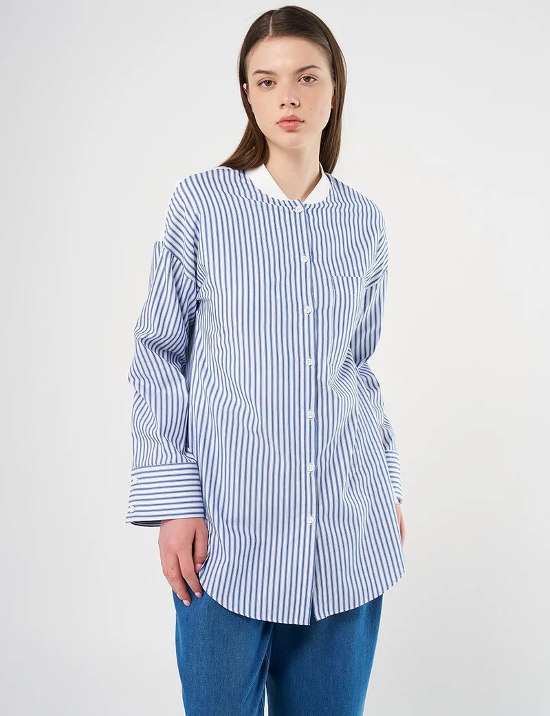 Kayra Cotton Blend Single-Pocket Tunic in Indigo