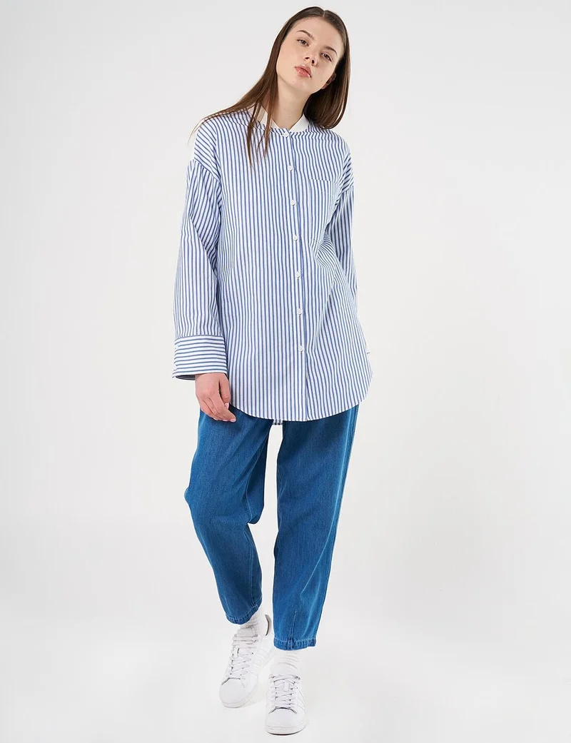 Kayra Cotton Blend Single-Pocket Tunic in Indigo