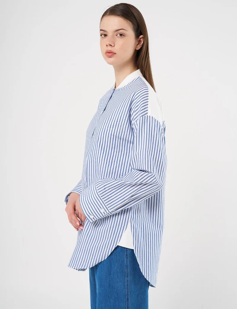 Kayra Cotton Blend Single-Pocket Tunic in Indigo