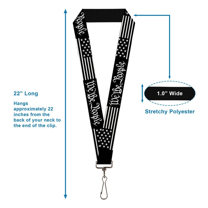 Buckle Down Buckle-Down Lanyard, Americana Flag We the People Black White, Elastic - Image 3