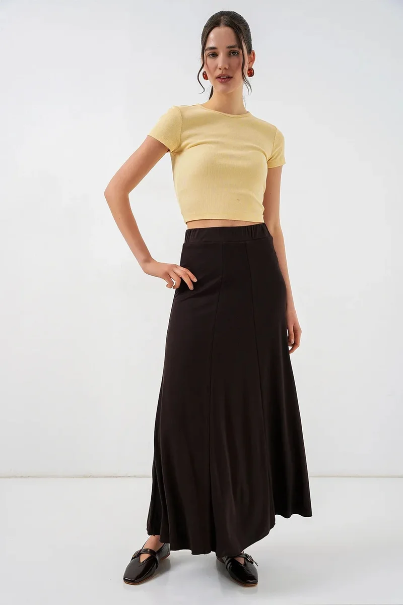 Big Dart Mocha Brown BDART High Waist A-Line Maxi Skirt for Women | Best Price UAE