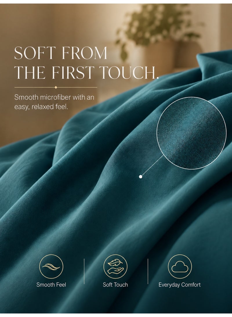 Good Sleep King Size Duvet Cover Set | 6 Piece Reversible | 220x240 cm | Deep Teal & Light Beige Dual-Tone | Duvet Cover with Deep-Pocket Fitted Sheet & 4 Pillowcases | Ultra-Soft, Wrinkle-Free | Made in Dubai - Image 4
