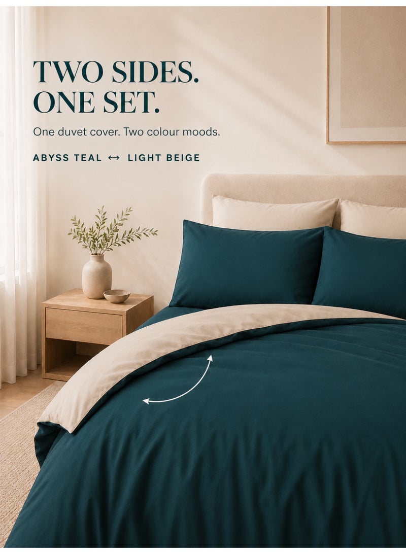 Good Sleep King Size Duvet Cover Set | 6 Piece Reversible | 220x240 cm | Deep Teal & Light Beige Dual-Tone | Duvet Cover with Deep-Pocket Fitted Sheet & 4 Pillowcases | Ultra-Soft, Wrinkle-Free | Made in Dubai - Image 2