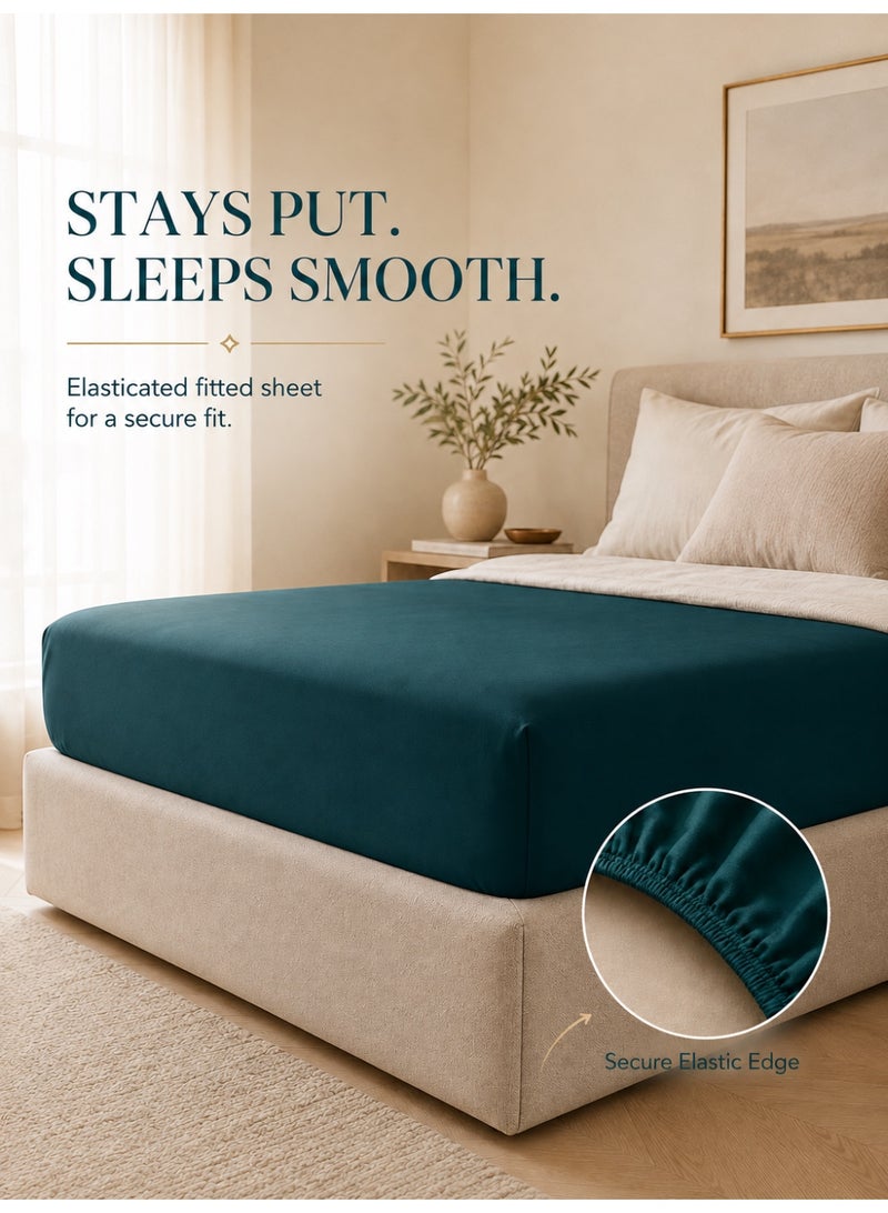 Good Sleep King Size Duvet Cover Set | 6 Piece Reversible | 220x240 cm | Deep Teal & Light Beige Dual-Tone | Duvet Cover with Deep-Pocket Fitted Sheet & 4 Pillowcases | Ultra-Soft, Wrinkle-Free | Made in Dubai - Image 5