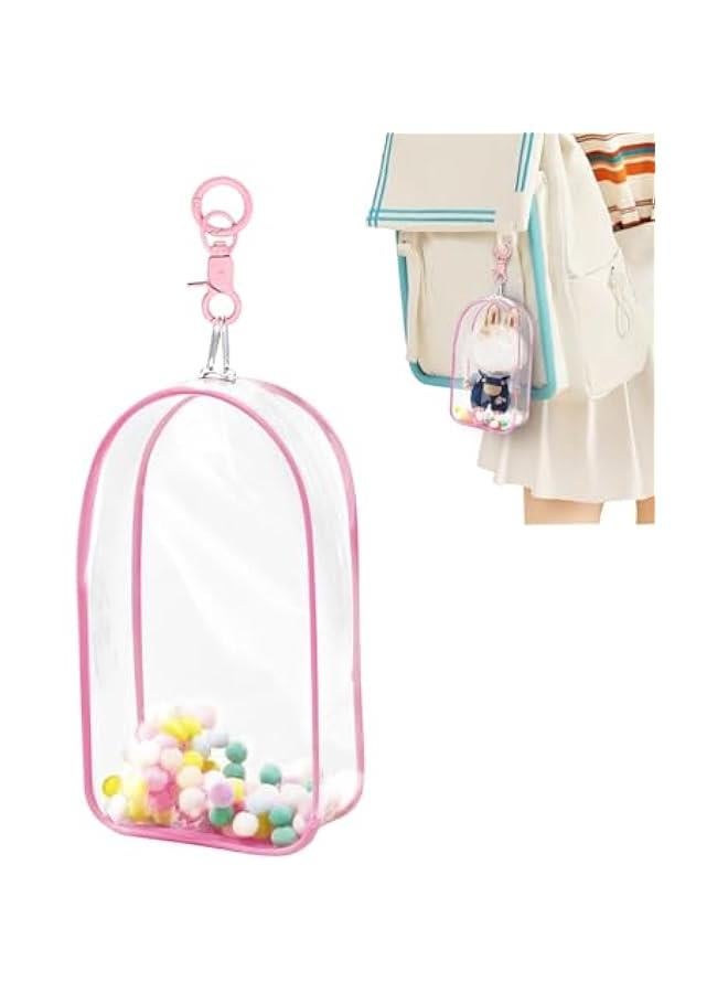 Clear Figure Display Bag for Labubu, Thickening Figures Storage Bag with Keychain, Medium Doll Hanging Blind Box, Portable Single Zipper Closure Dustproof Collectibles Case for Dolls, Pink  - Image 1