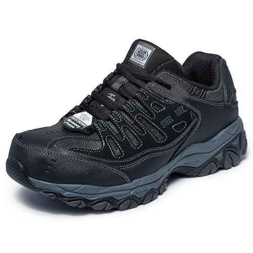 SKECHERS حذاء سكيشرز للرجال كانكتون بقبعة فولاذية – مصنف كخطر كهربائي، مع رغوة الذاكرة، أسود/رمادي، 7.5 - Image 1