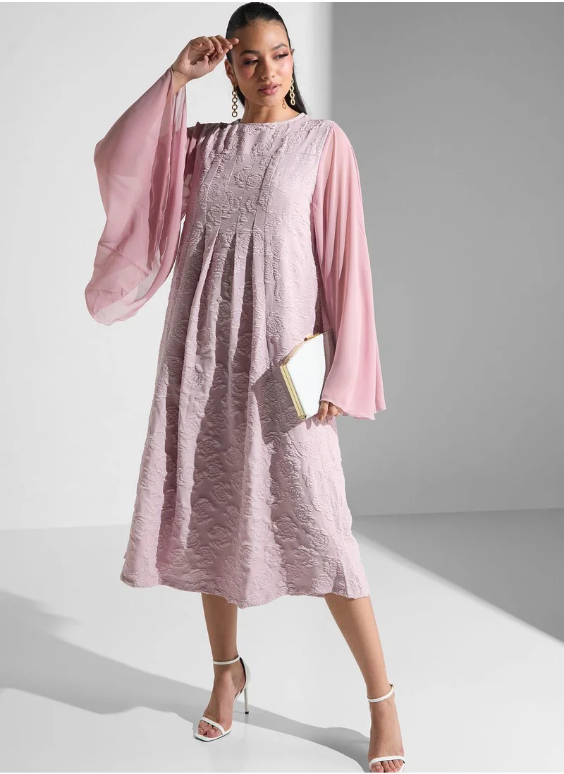 Golden Apple Embroidery Flared Sleeve Dress