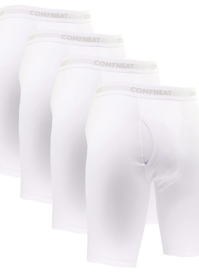 Comfneat Men's 9" Long Leg Cotton Boxer Briefs Stretchy Comfy Underwear 4-Pack (White 4-Pack, XL) - Image 1