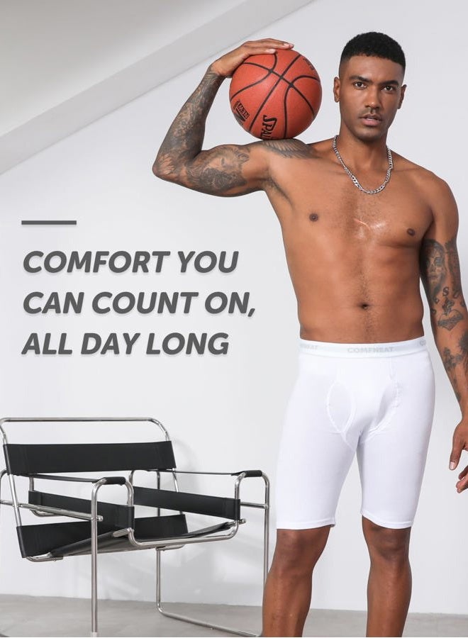 Comfneat Men's 9" Long Leg Cotton Boxer Briefs Stretchy Comfy Underwear 4-Pack (White 4-Pack, XL) - Image 2
