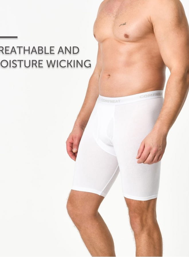 Comfneat Men's 9" Long Leg Cotton Boxer Briefs Stretchy Comfy Underwear 4-Pack (White 4-Pack, XL) - Image 3