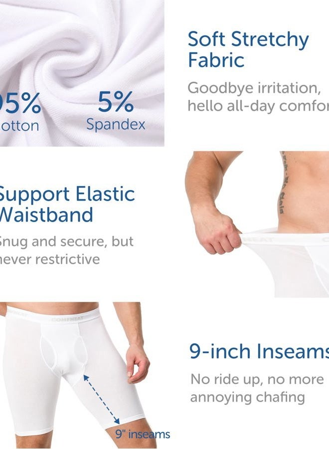 Comfneat Men's 9" Long Leg Cotton Boxer Briefs Stretchy Comfy Underwear 4-Pack (White 4-Pack, XL) - Image 4