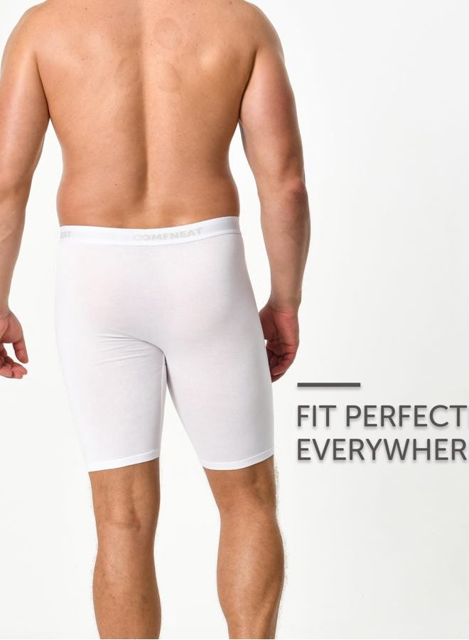 Comfneat Men's 9" Long Leg Cotton Boxer Briefs Stretchy Comfy Underwear 4-Pack (White 4-Pack, XL) - Image 5