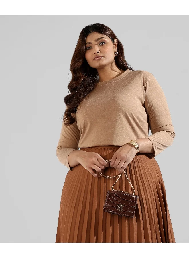 انستافاب بلس بلوزة نسائية أنيقة بأكمام ثلاثة أرباع ورقبة مستديرة