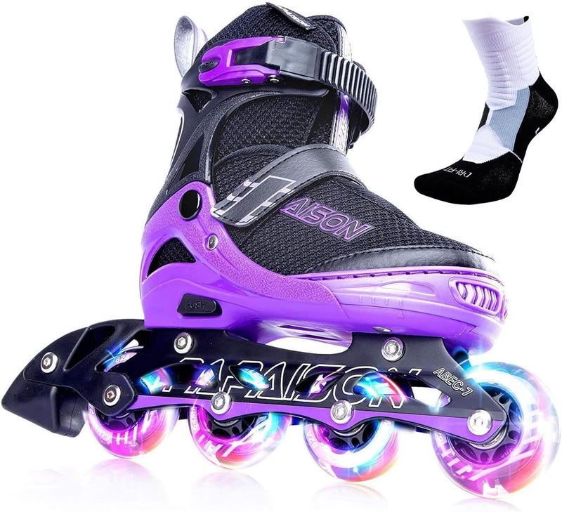 PAPAISON Adjustable Inline Skates for Kids and Adults with Full Light Up Wheels Outdoor Roller Skates for Girls and Boys Men and Women