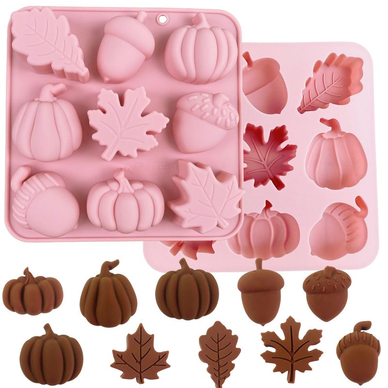 Orapink 1 Piece Autumn Silicone Chocolate Molds Maple Leafs Acorns and Pumpkins Shape 3D Chocolate Candy Moulds for Autumn Thanksgiving Day Harvest Theme
