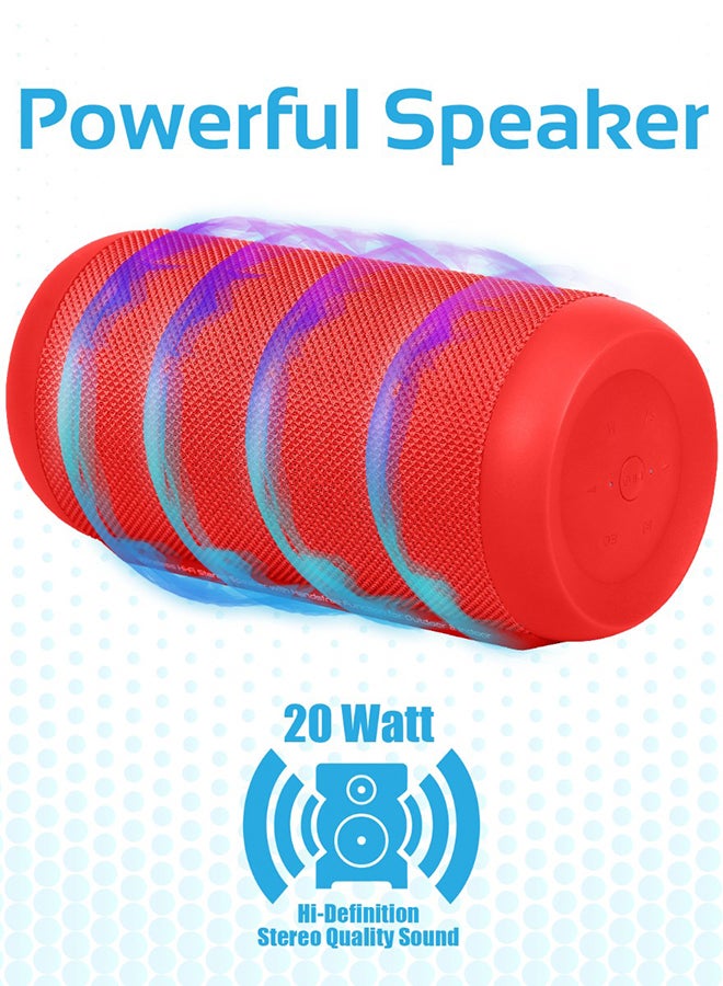 True Wireless Stereo Speaker, Portable Bluetooth 20W Stereo Speaker with IPX6 Water Resistant, FM Radio, Micro SD Card Slot, USB Port, Audio Jack and Built-In Mic for Smartphones, Tablets, Silox Red - Image 2