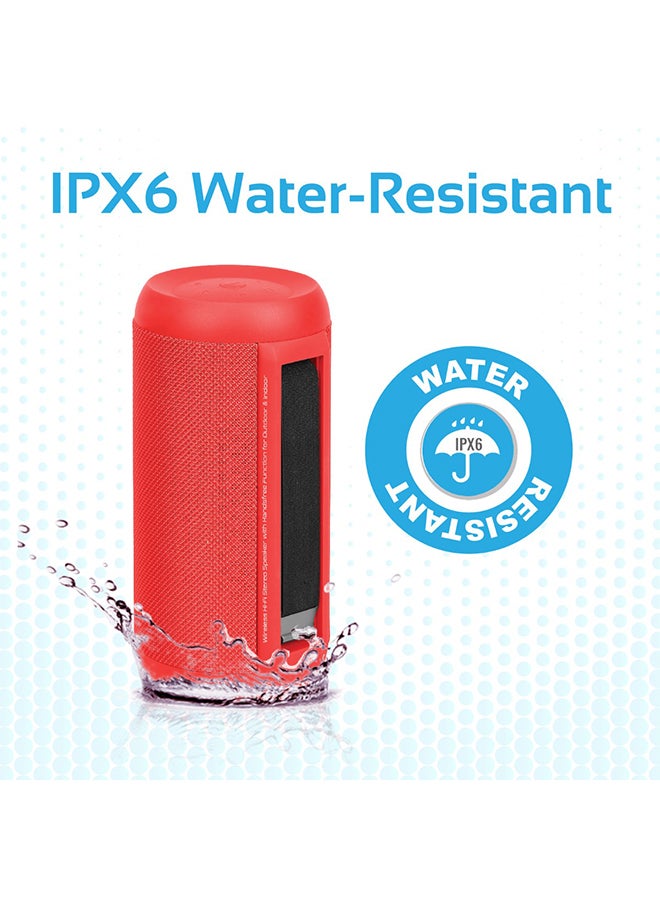 True Wireless Stereo Speaker, Portable Bluetooth 20W Stereo Speaker with IPX6 Water Resistant, FM Radio, Micro SD Card Slot, USB Port, Audio Jack and Built-In Mic for Smartphones, Tablets, Silox Red - Image 4