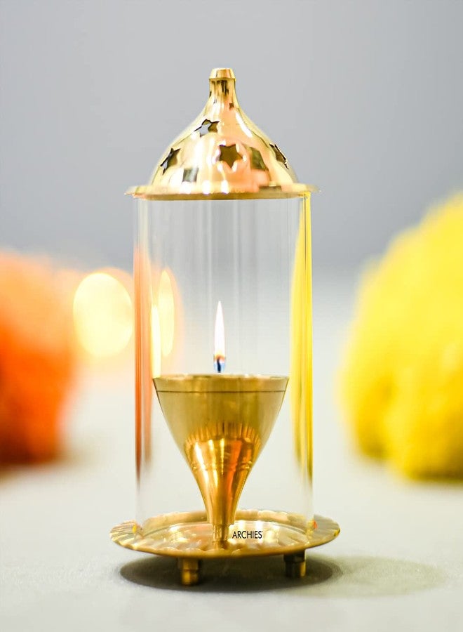 Archies Akhand Diya Brass Metal Diyas Light Lamp for | Pooja Diya for House, Office, Mandir Small-AKDMT06A77 - Image 1
