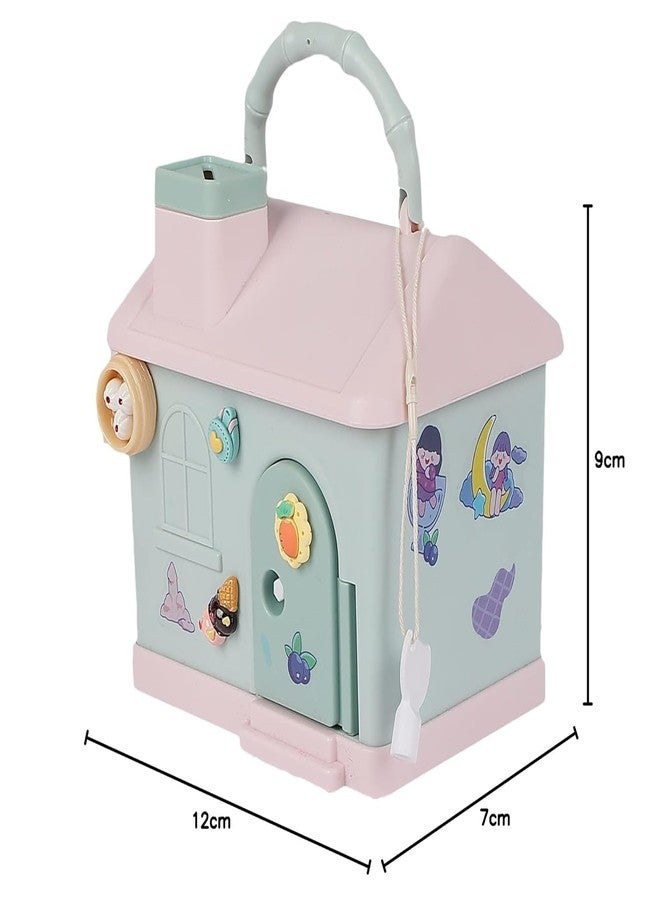 RETRIX House Shaped Piggy Bank for Kids with 3D Steaker - Cute Money Saving Box with Lock & Keys - Home Style Coin & Cash Bank with Handle - Best Gift for Girls & Boys (Green) - Image 4