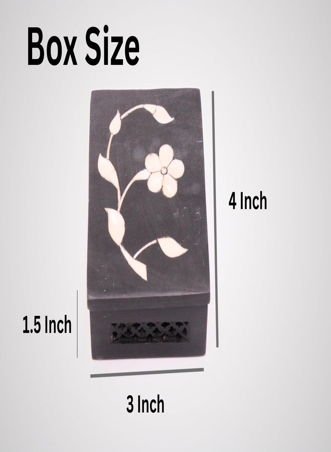 SANDSTERS VR SOURCING Black Marble Rectangular Box with Floral Inlay and Side Jali Work | Handcrafted Marble Jewelry & Storage Box | Decorative Gift Box for Home Decor - Image 3