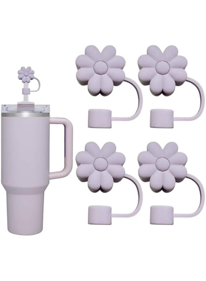 MIXDE Silicone Straw Covers for Stanley 30u002640 Oz Cup - 12 Pack, Cute Flower Straw Toppers, Purple - Image 1