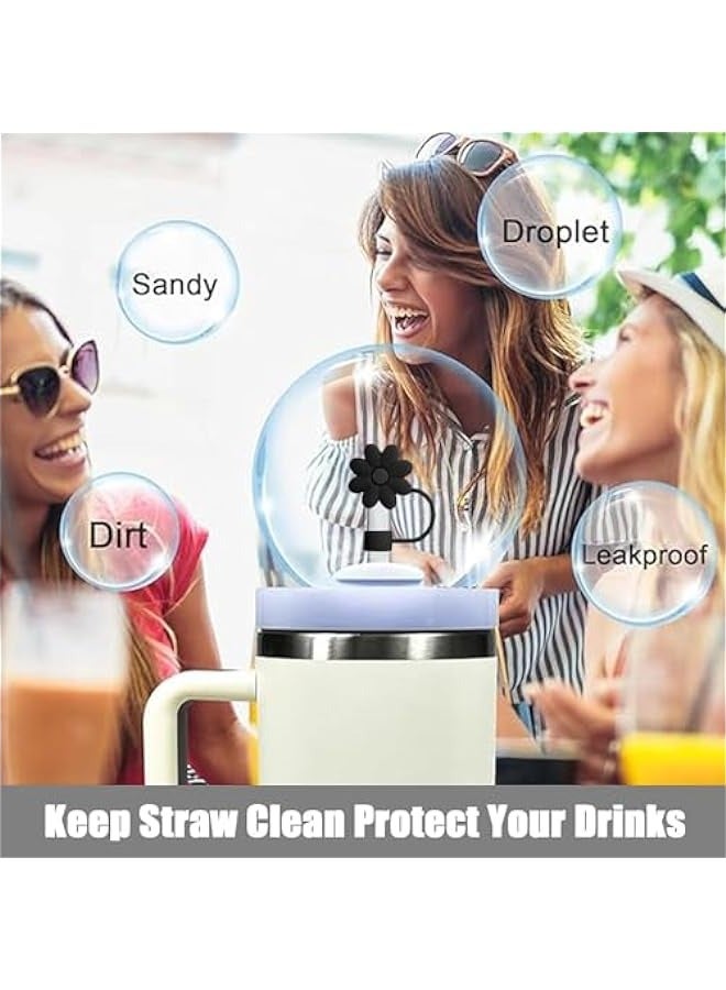 MIXDE Silicone Straw Covers for Stanley 30u002640 Oz Cup - 12 Pack, Cute Flower Straw Toppers, Purple - Image 3