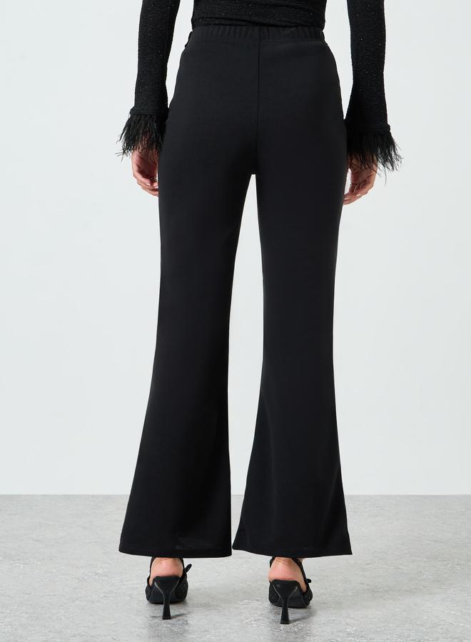 Take Two Black Flare Trousers with Embellished Buckle Detail - Image 4