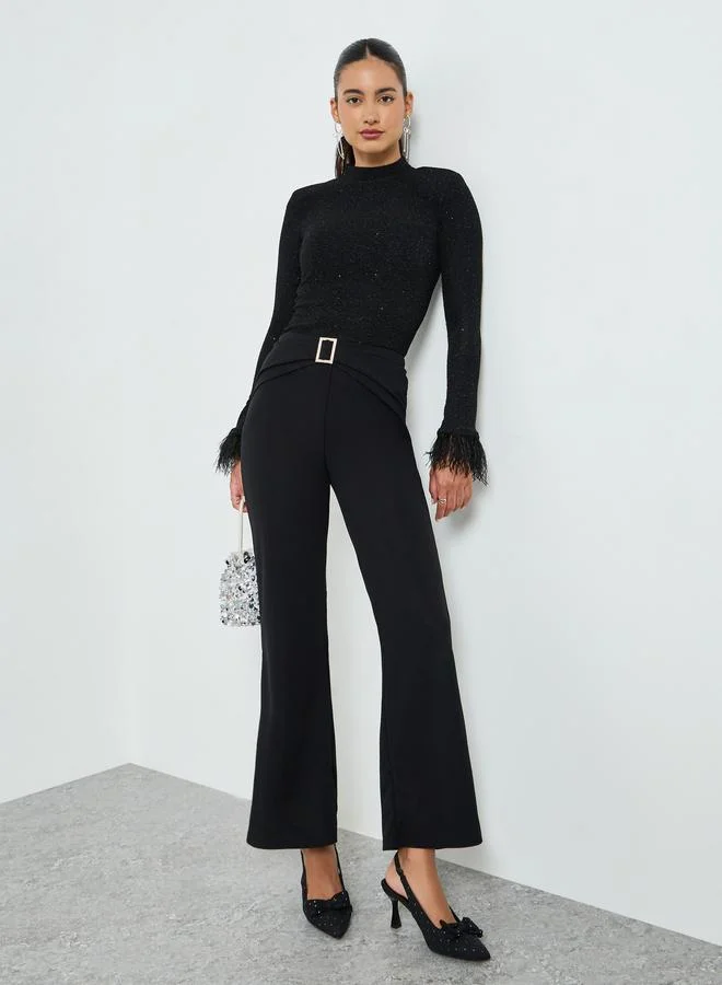 تايك تو بنطال أسود شارلستون بتفاصيل إبزيم مزين