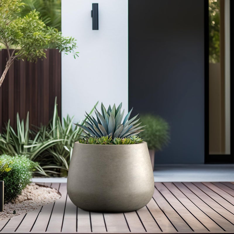 Kante Curva Series Planter, 14.8 Inch Round Concrete Garden Pot with Draiange Hole and Rubber Plug, Suitable for Indoor Plants, Home, Garden, Patio, Weathered Concrete - Image 3
