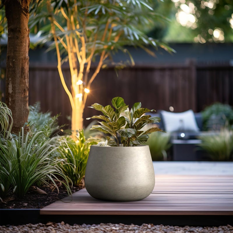 Kante Curva Series Planter, 14.8 Inch Round Concrete Garden Pot with Draiange Hole and Rubber Plug, Suitable for Indoor Plants, Home, Garden, Patio, Weathered Concrete - Image 4