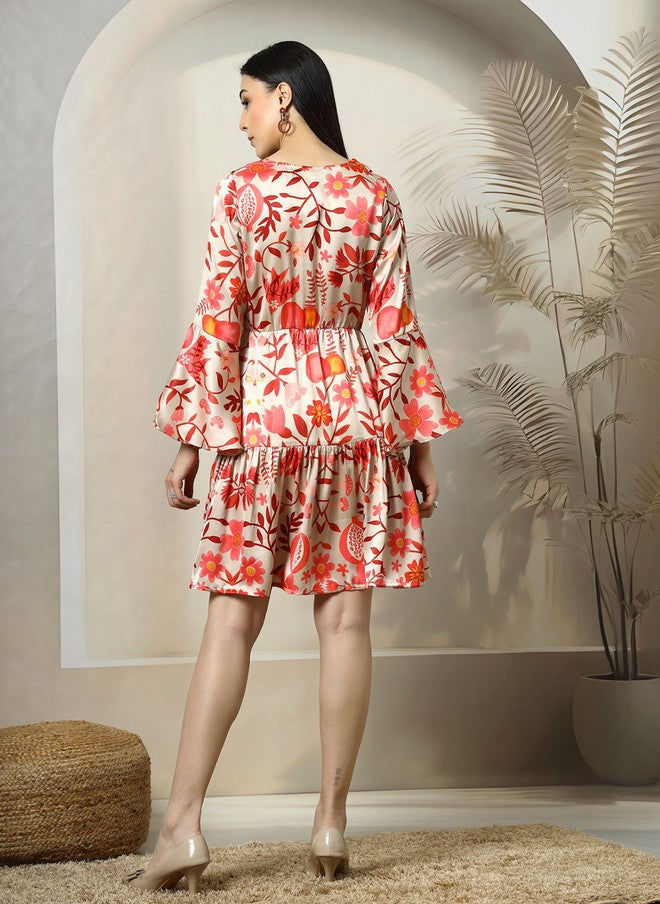 PlusS Floral Print Bell Sleeve Fit & Flare Dress for Women - Image 5