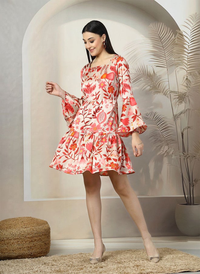 PlusS Floral Print Bell Sleeve Fit & Flare Dress for Women - Image 1