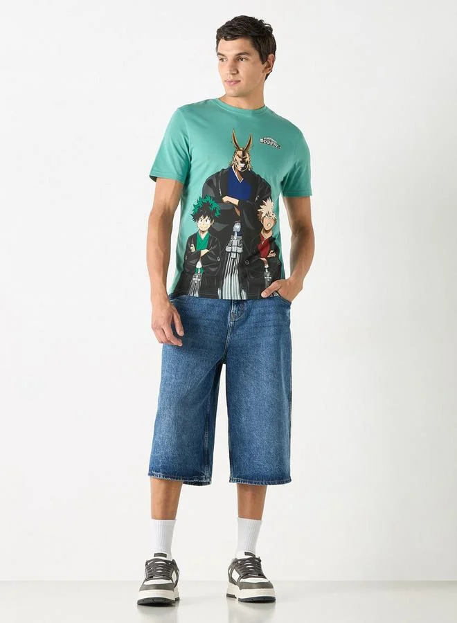 اس بي كاركترز تيشيرت بياقة ضيّقة وأكمام قصيرة وطبعات