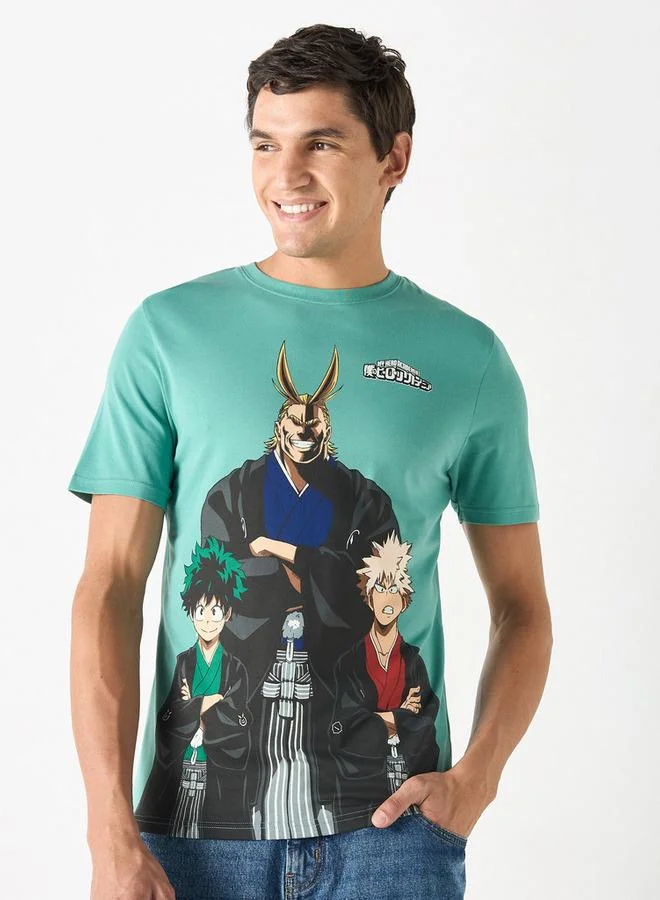 اس بي كاركترز تيشيرت بياقة ضيّقة وأكمام قصيرة وطبعات