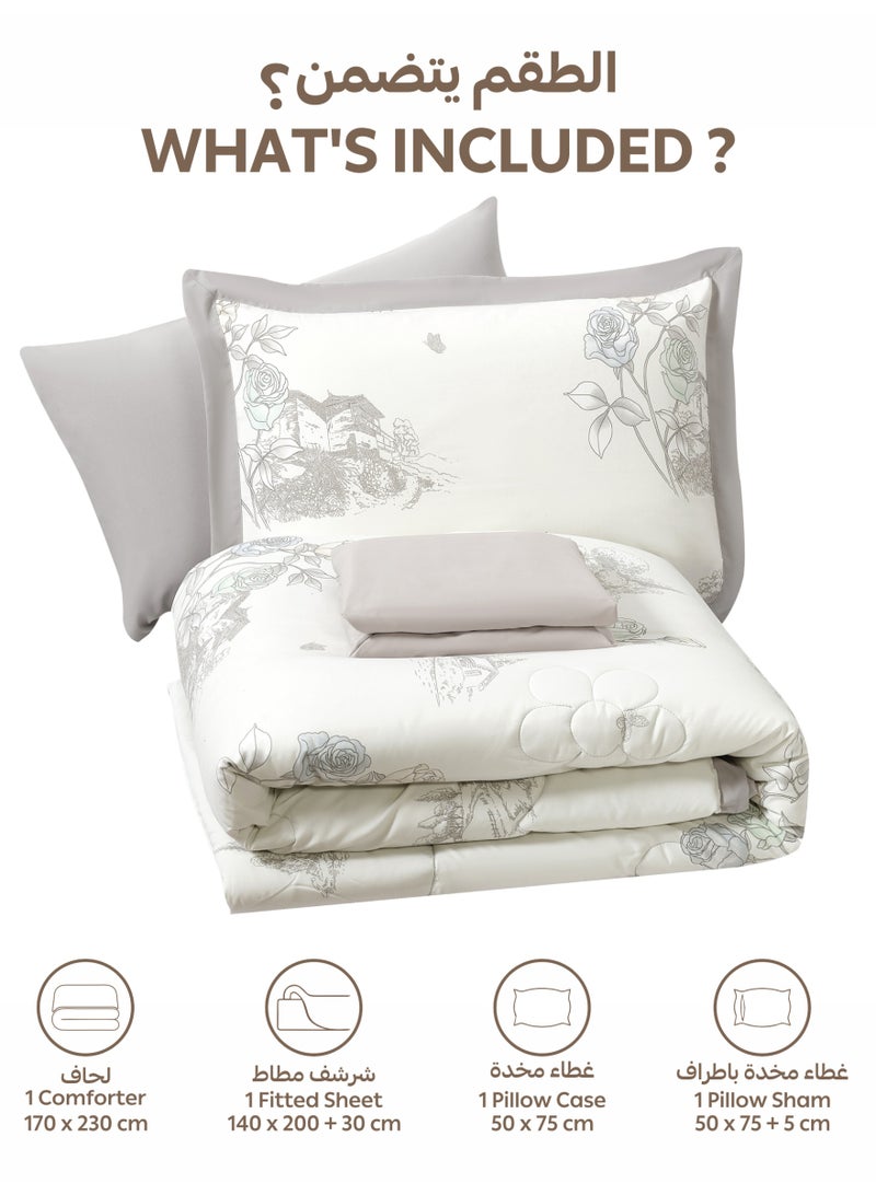 Doona Bedding Comforter Set, Fits 140x200 cm Single Size Bed – 4 Pcs Reversible Printed Design – 350 GSM All-Season Comforter – Premium Brushed Microfiber - Image 3