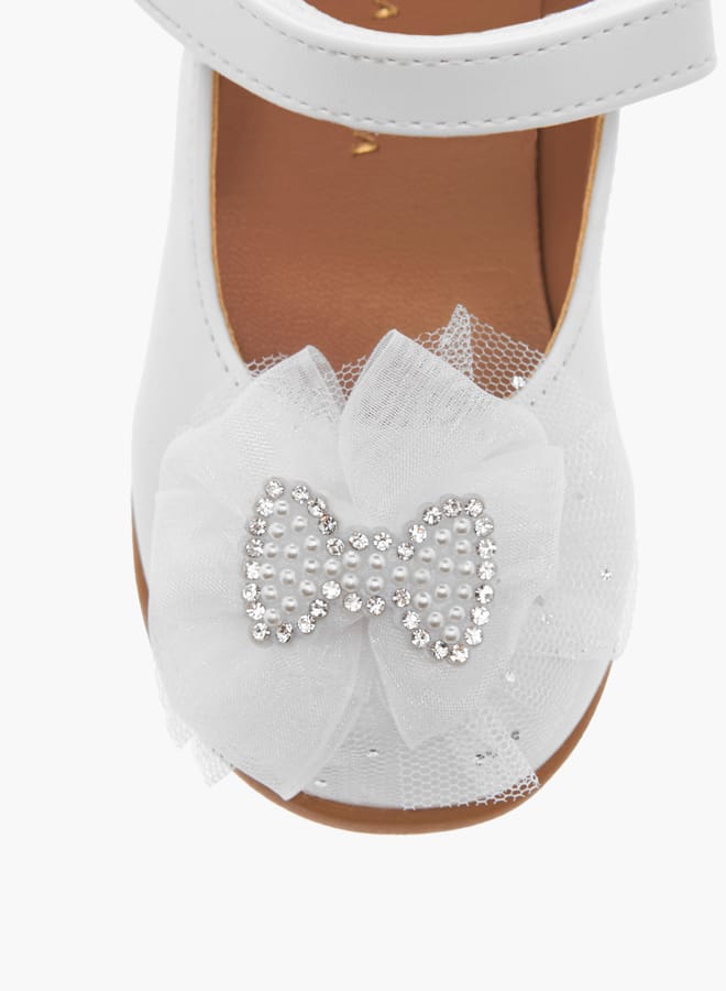 Flora Bella By Shoexpress Girls Floral Bella Bow Embellished Mary Jane Shoes with Hook and Loop Closure  - Image 4