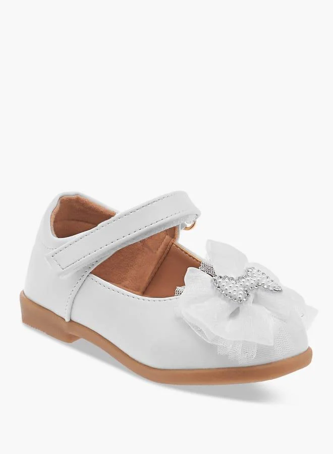 Flora Bella By Shoexpress Girls Floral Bella Bow Embellished Mary Jane Shoes with Hook and Loop Closure