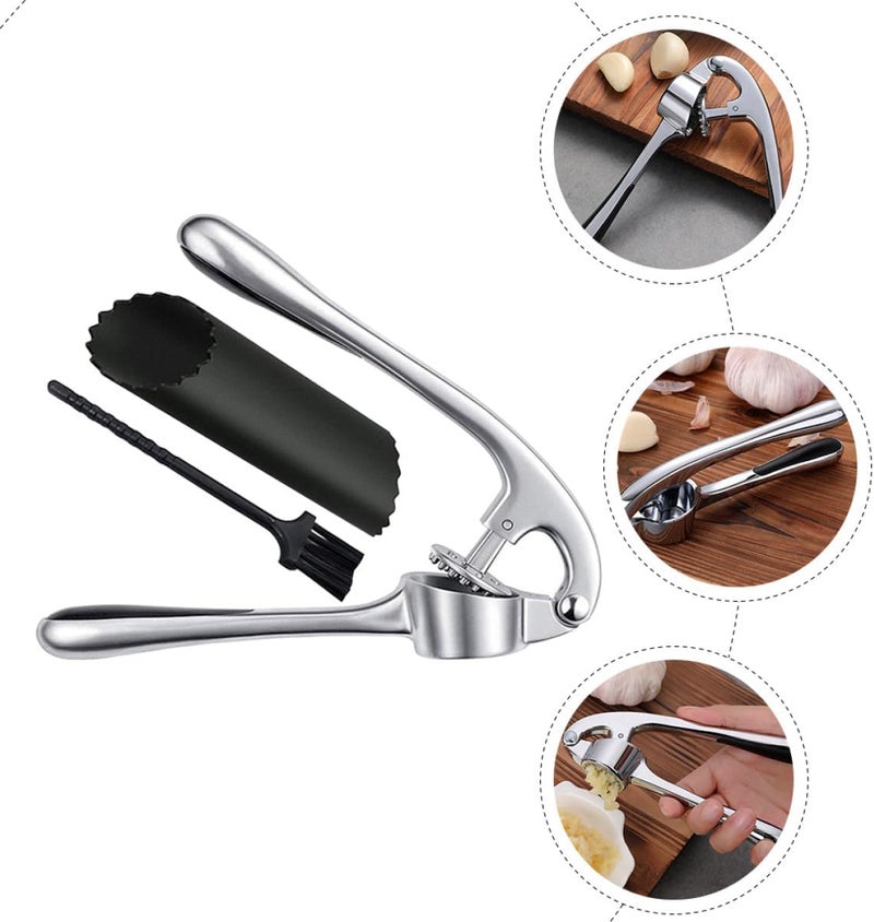 Garlic Press Zinc Alloy 3pcs Set Multipurpose Garlic Masher Kitchen Tool for Crushing in Cooking - Image 3