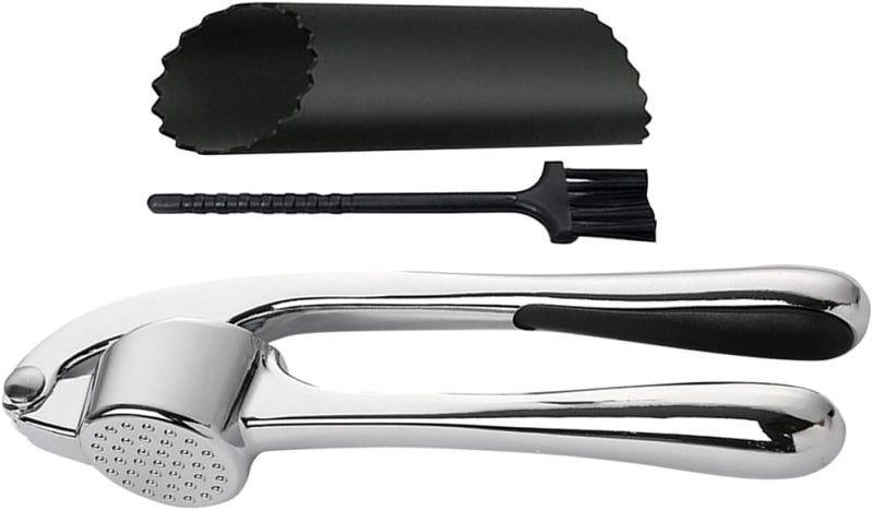 Garlic Press Zinc Alloy 3pcs Set Multipurpose Garlic Masher Kitchen Tool for Crushing in Cooking - Image 1