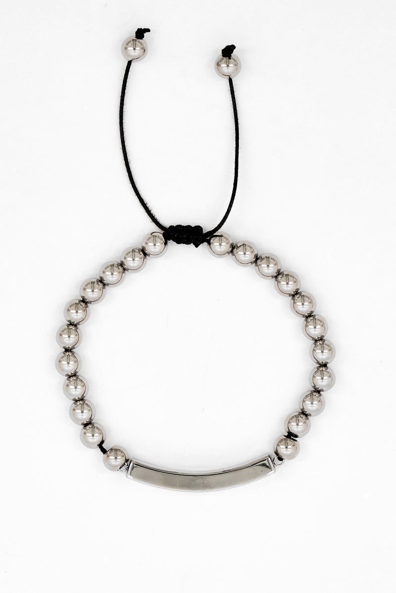 Steeltime Men Stainless Steel Beaded Bracelet, Silver - Image 3