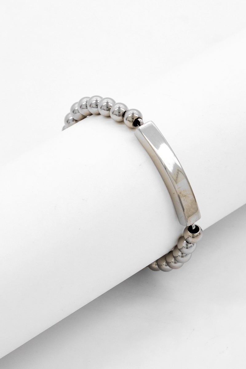 Steeltime Men Stainless Steel Beaded Bracelet, Silver - Image 1