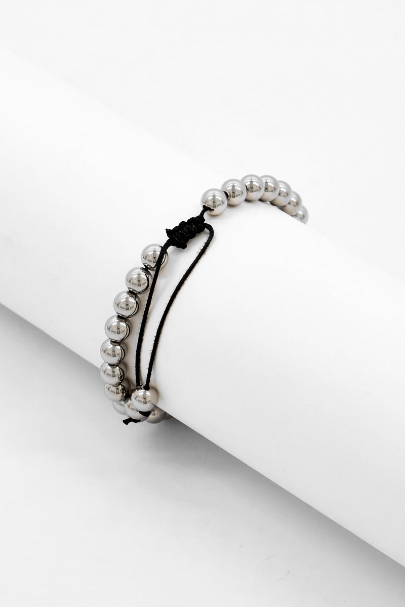 Steeltime Men Stainless Steel Beaded Bracelet, Silver - Image 2