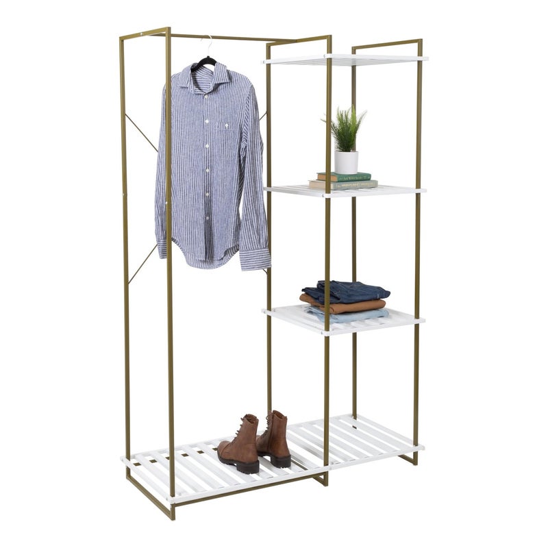 HoneyCanDo Freestanding Open Metal Closet Wardrobe Olive and White WRD09131 Olive