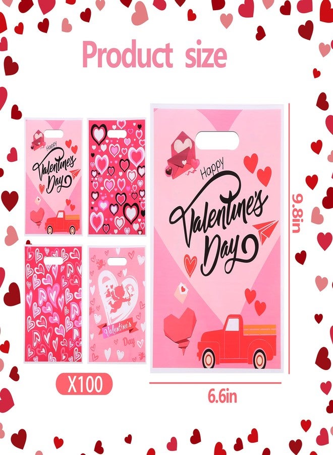 EUVBOKW 100Pcs Valentine's Day Treat Bags with Handle, Heart Shaped Goodie Bags for Candy, Wedding Baby Shower Favors - Image 2