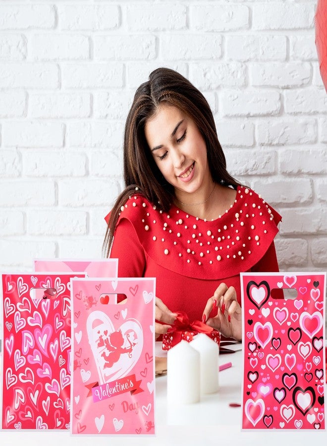 EUVBOKW 100Pcs Valentine's Day Treat Bags with Handle, Heart Shaped Goodie Bags for Candy, Wedding Baby Shower Favors - Image 5