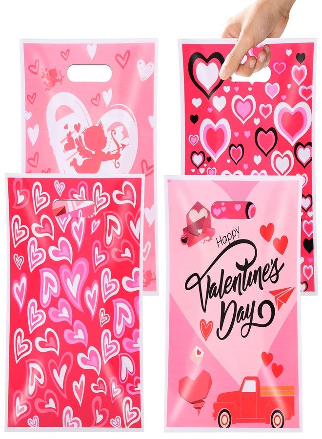 EUVBOKW 100Pcs Valentine's Day Treat Bags with Handle, Heart Shaped Goodie Bags for Candy, Wedding Baby Shower Favors - Image 1