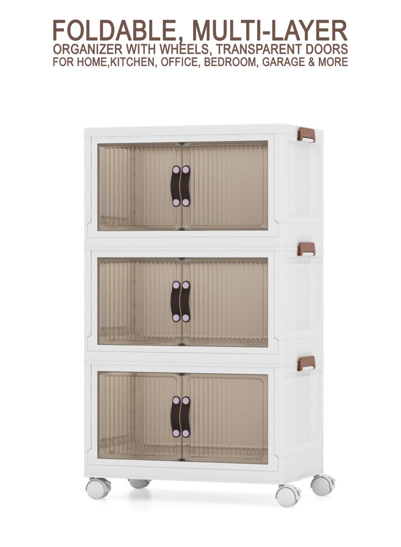 دي بلو خزانة تخزين بلاستيكية قابلة للطي بثلاث طبقات: منظم متعدد الاستخدامات وواسع وقابل للتكديس لحلول التخزين المنزلية والمكتبية - Image 2