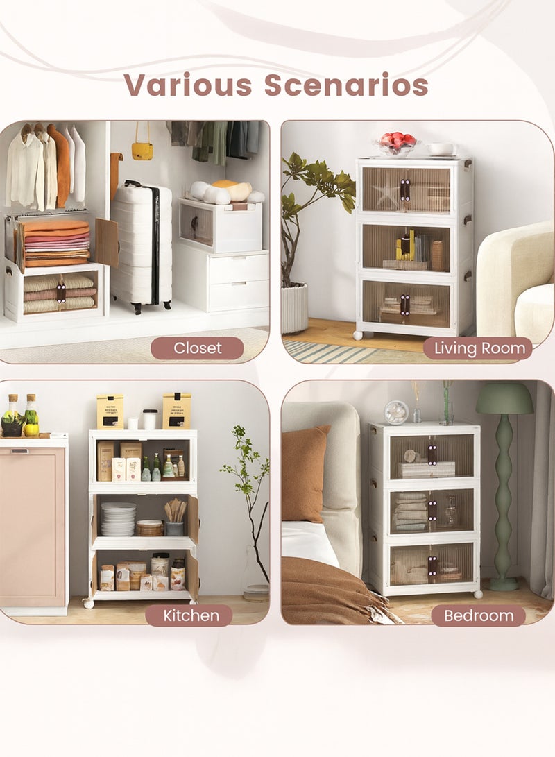 دي بلو خزانة تخزين بلاستيكية قابلة للطي بثلاث طبقات: منظم متعدد الاستخدامات وواسع وقابل للتكديس لحلول التخزين المنزلية والمكتبية - Image 3