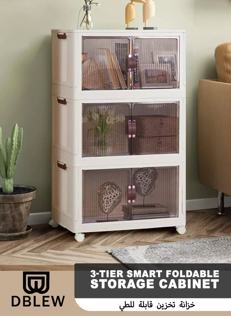 دي بلو خزانة تخزين بلاستيكية قابلة للطي بثلاث طبقات: منظم متعدد الاستخدامات وواسع وقابل للتكديس لحلول التخزين المنزلية والمكتبية - Image 1