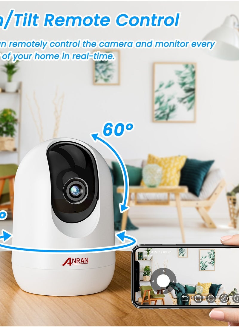 ANRAN - ANRAN Indoor Security Wifi PTZ camera, Two-Way Audio, Remote Control and Motion Detect Alarm, Built in Motor with 360° Horizontal Rotation ,Flexible installation with 3M Tape, Supports TF card record - Image 1